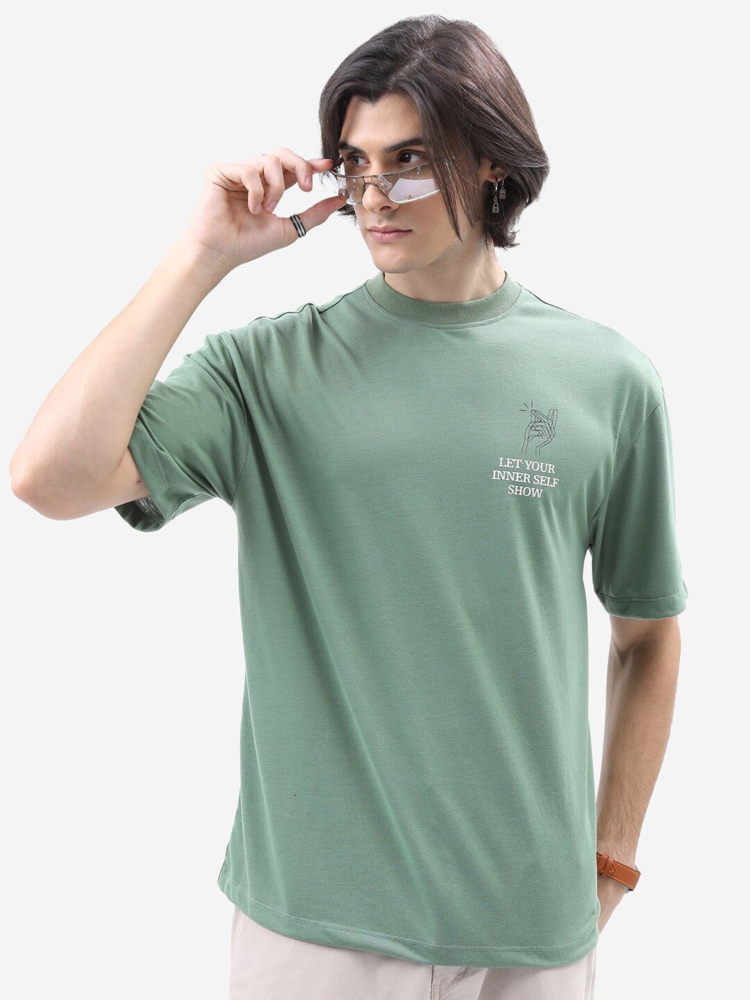 

KETCH Drop Shoulder Sleeves Oversized T-Shirt, Green