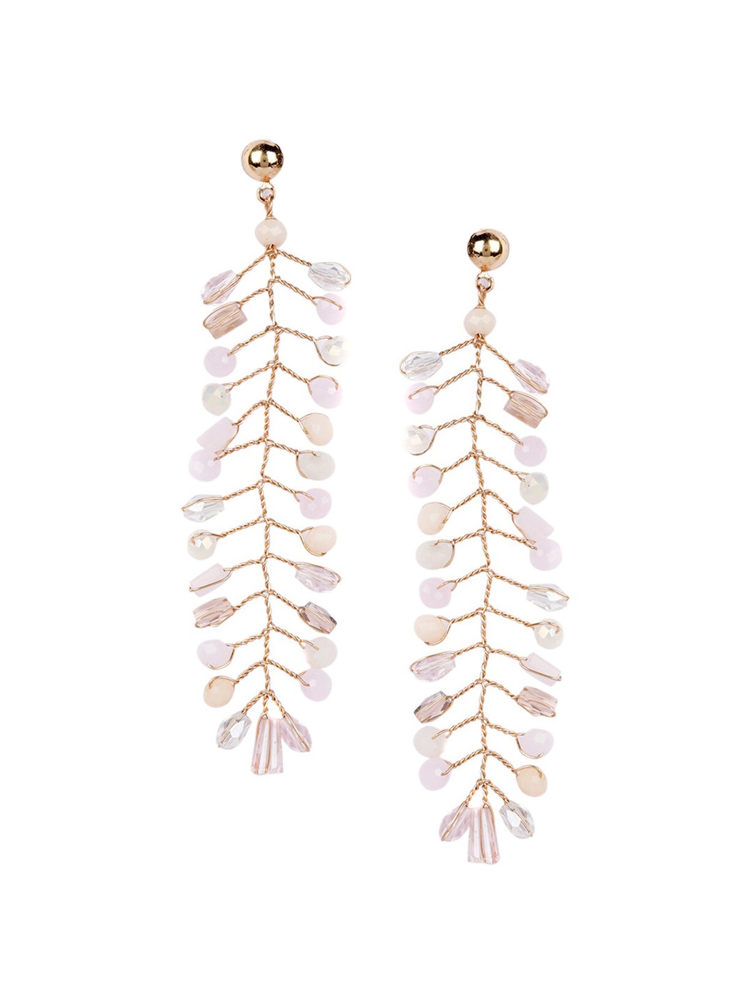 

XPNSV Leaf Shaped Crystals Drop Earrings, White