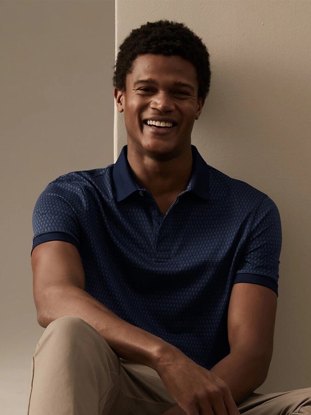 

Marks & Spencer Self Design Polo Collar Pure Cotton T-Shirt, Navy blue