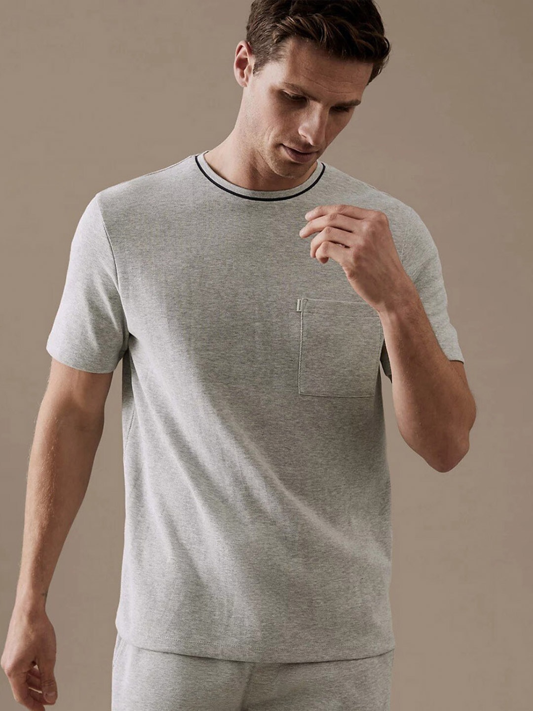

Marks & Spencer Round Neck Pure Cotton T-Shirt, Grey melange