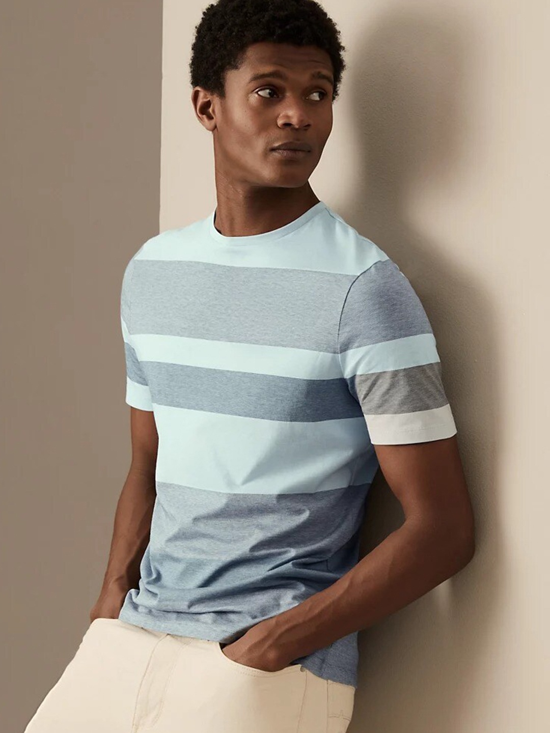 

Marks & Spencer Striped Pure Cotton T-Shirt, Blue