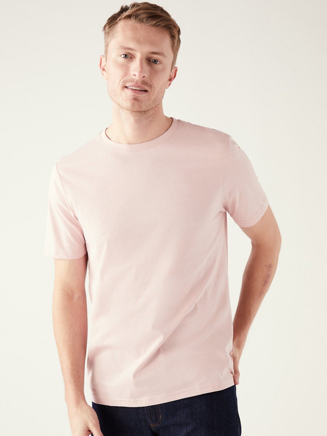 

Marks & Spencer Round Neck Pure Cotton T-Shirt, Pink