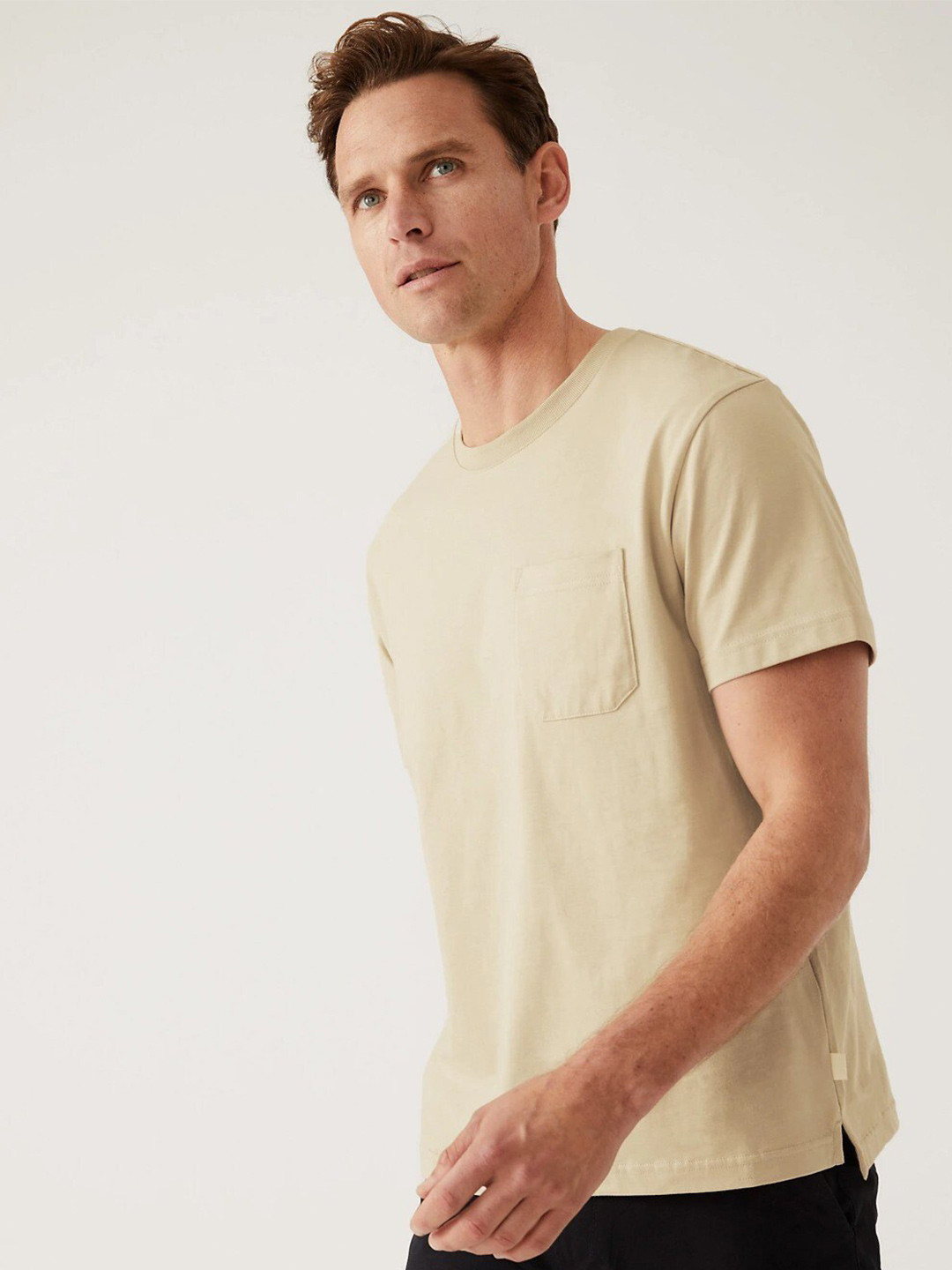 

Marks & Spencer Round Neck Pure Cotton T-Shirt, Beige