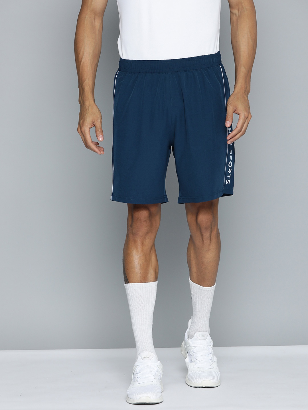 

HRX by Hrithik Roshan Men Typography Printed Sports Shorts, Navy blue