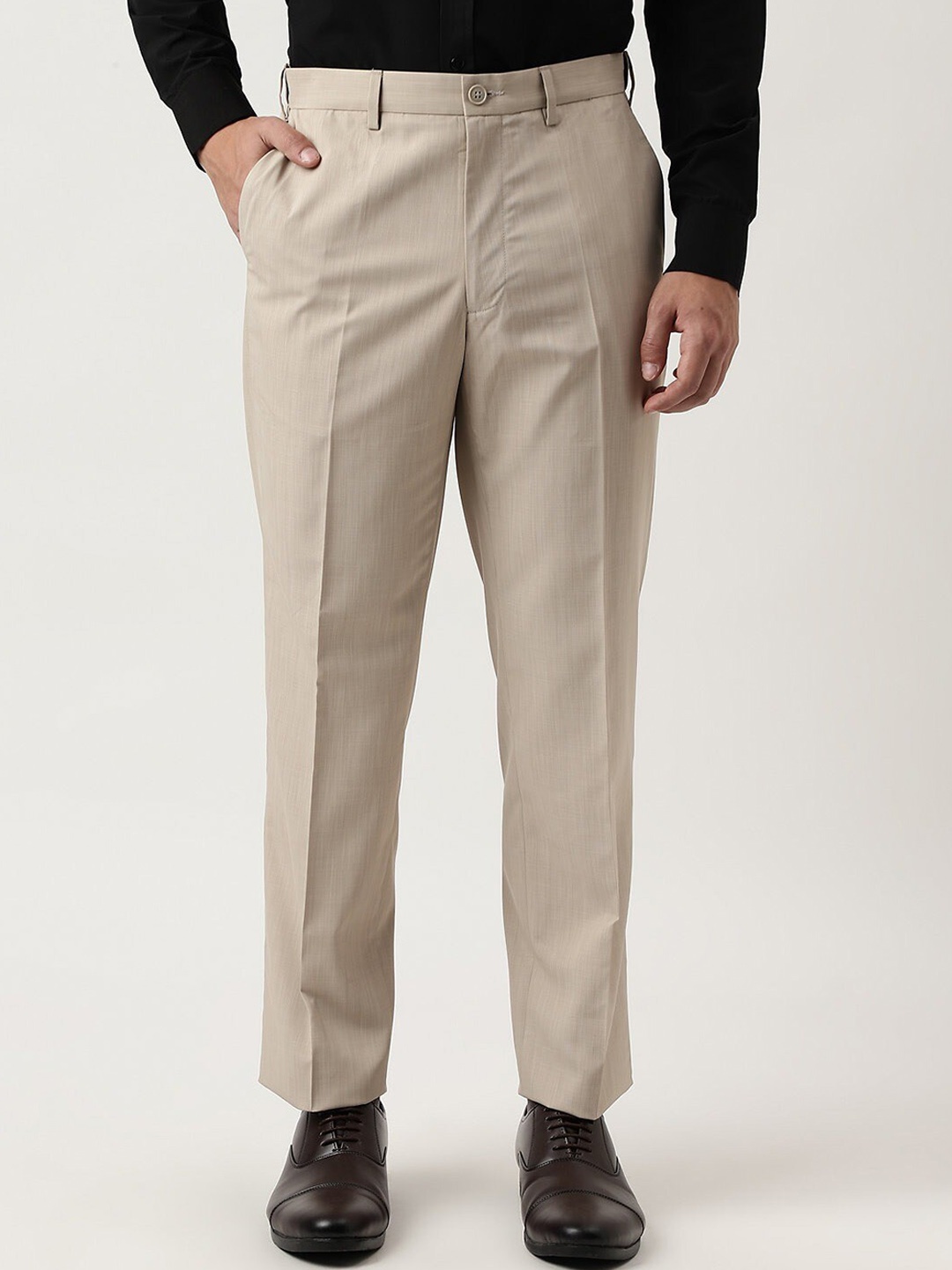 

Marks & Spencer Men Mid-Rise Formal Trousers, Cream