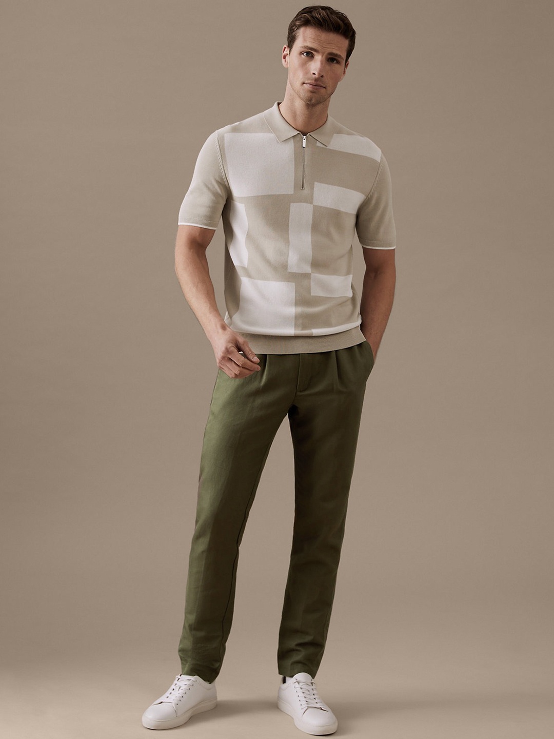 

Marks & Spencer Men Mid Rise Cotton Linen Chinos Trousers, Green