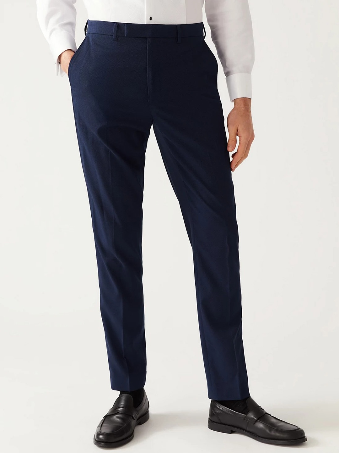 

Marks & Spencer Men Mid-Rise Formal Trousers, Navy blue