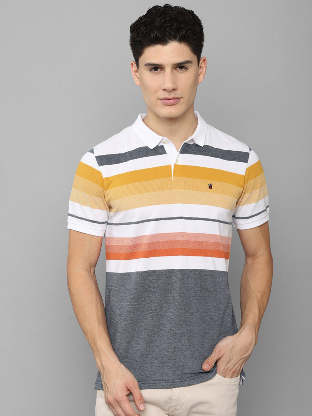 

Louis Philippe Sport Striped Polo Collar Slim Fit Pure Cotton T-Shirt, White
