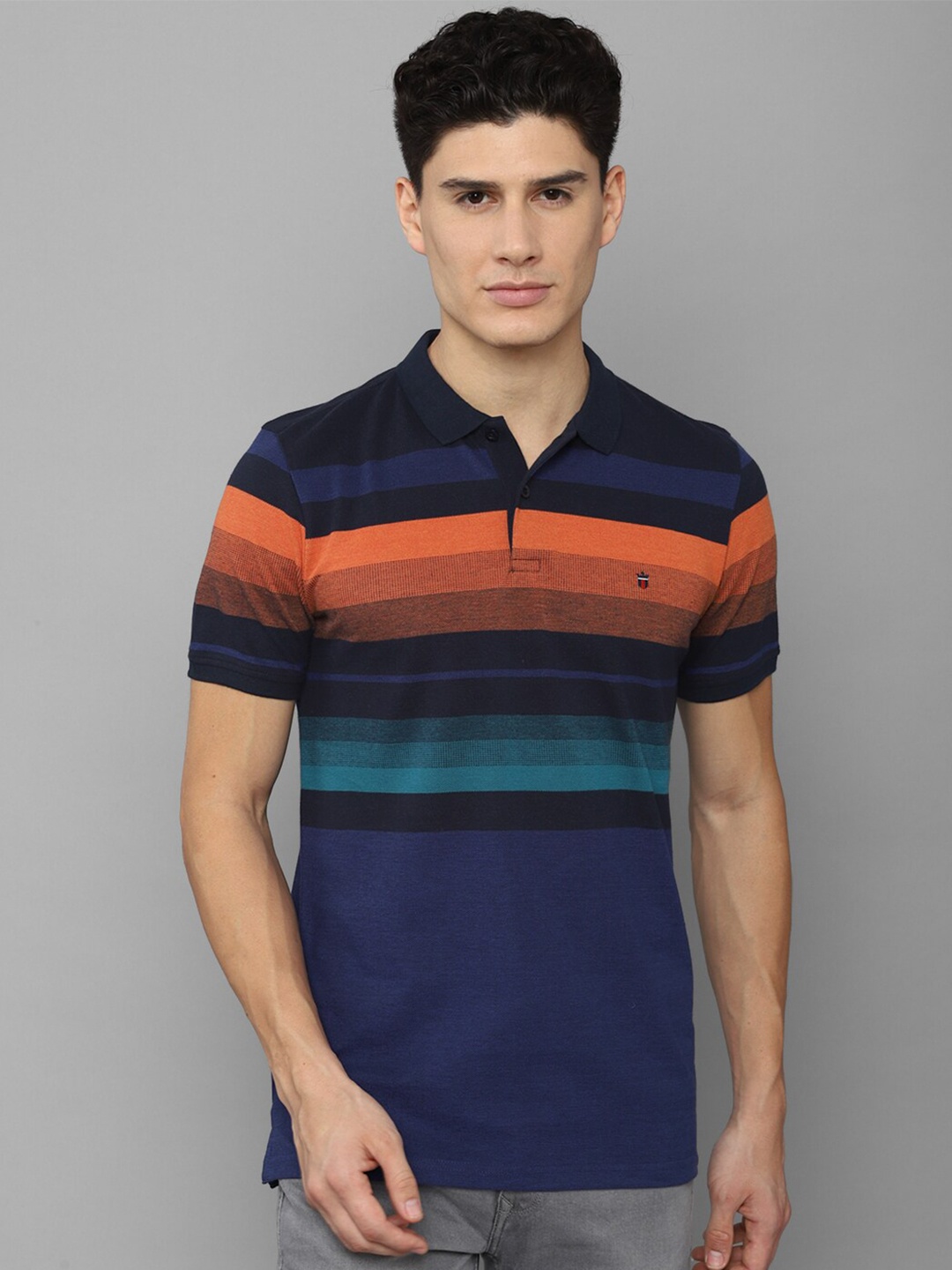 

Louis Philippe Sport Striped Polo Collar Slim Fit Pure Cotton T-Shirt, Blue