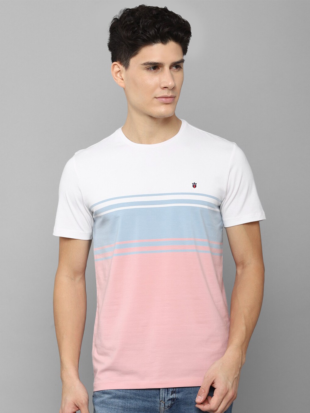 

Louis Philippe Sport Striped Slim Fit Pure Cotton T-Shirt, White