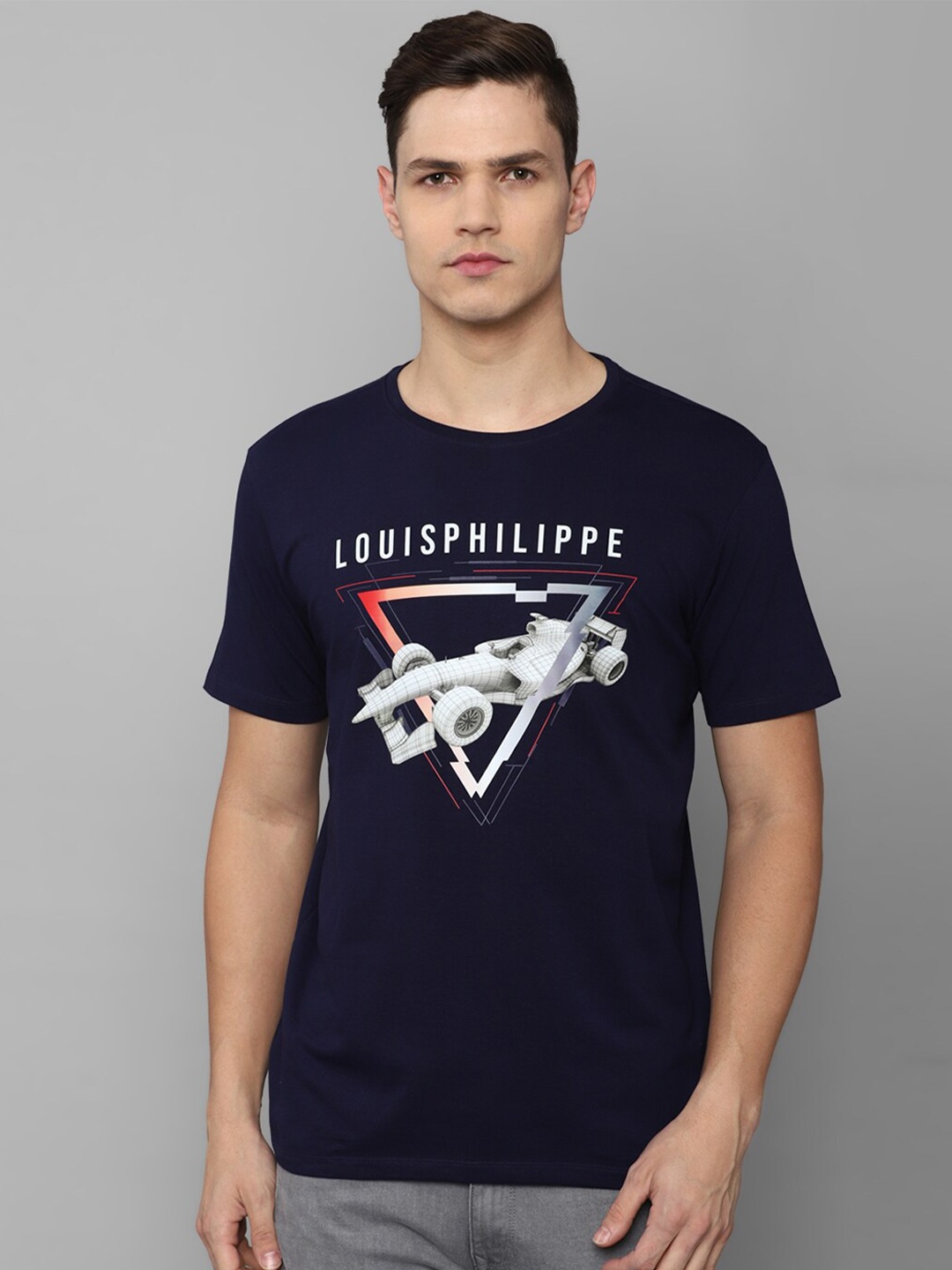 

Louis Philippe Sport Typography Printed Slim Fit Pure Cotton T-Shirt, Navy blue