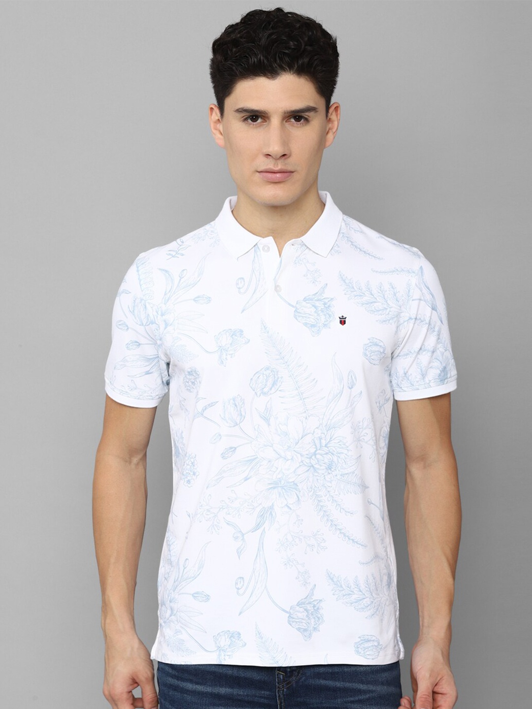 

Louis Philippe Sport Floral Printed Polo Collar Slim Fit Pure Cotton T-Shirt, White