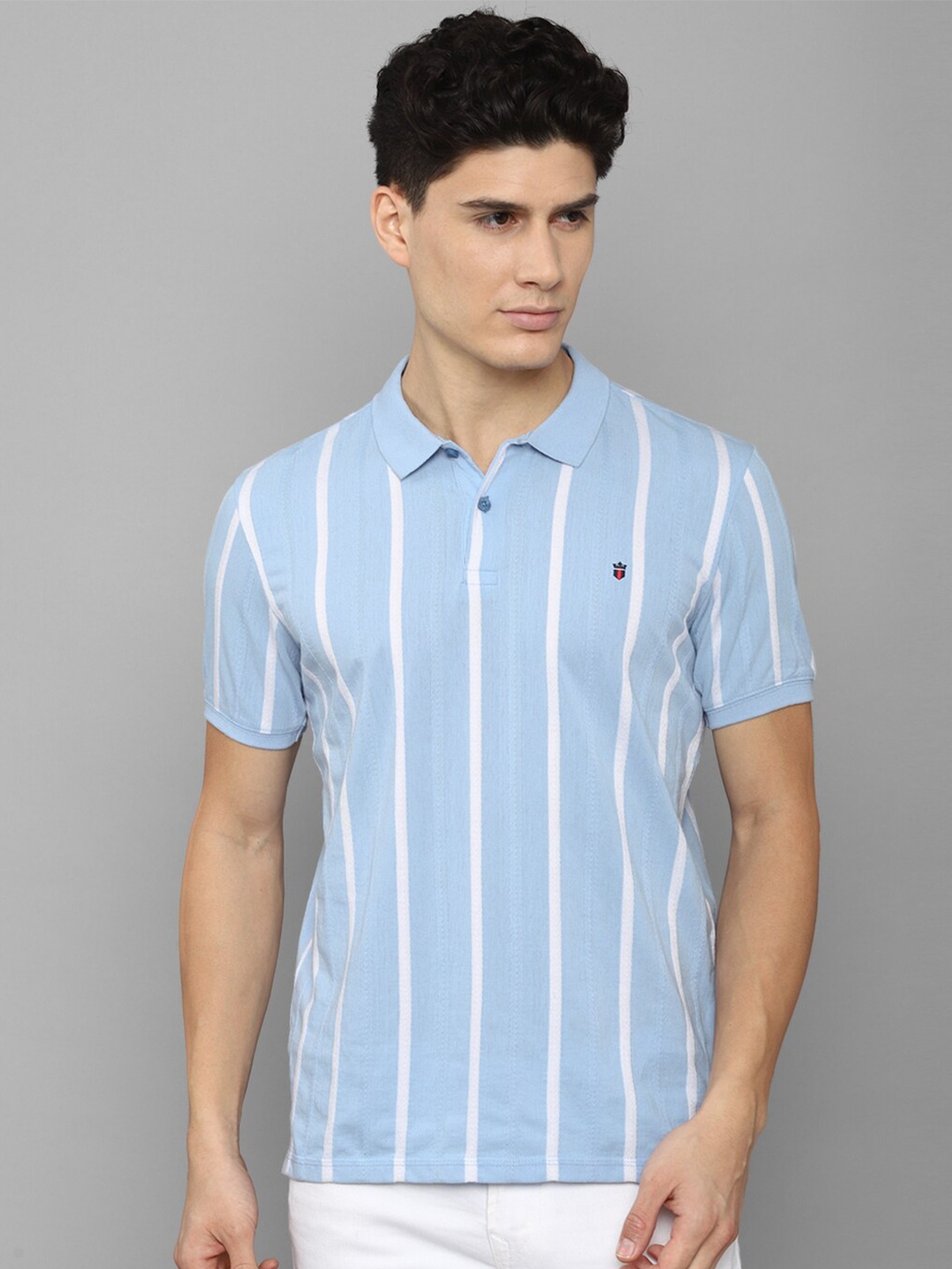

Louis Philippe Sport Striped Polo Collar Slim Fit Pure Cotton T-Shirt, Blue