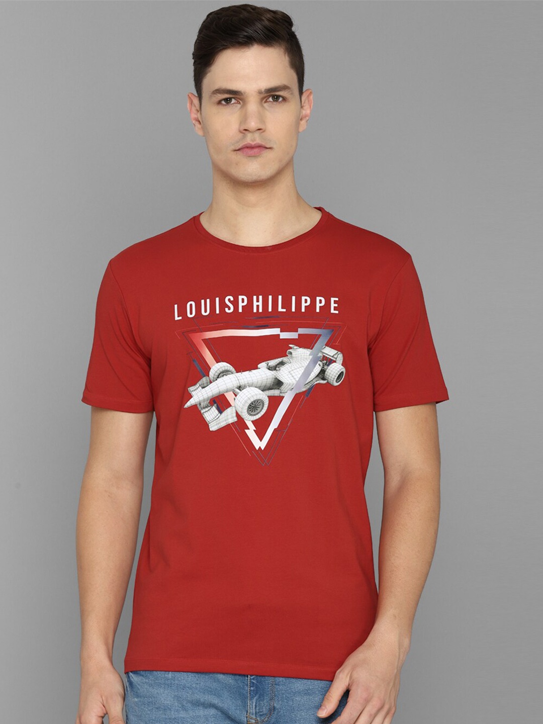 Louis Philippe Sport Graphic Printed Slim Fit Pure Cotton T-Shirt, Red