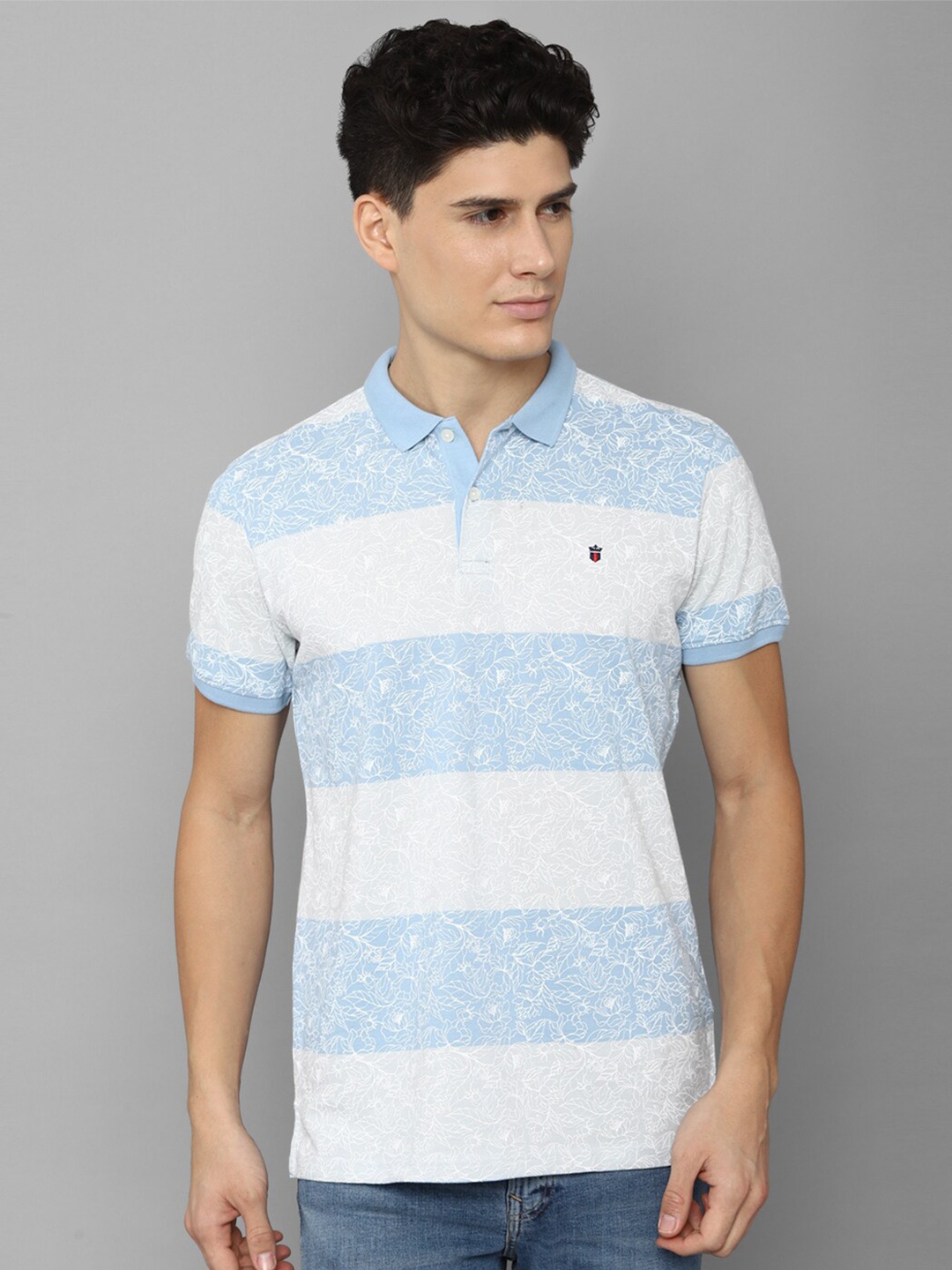 

Louis Philippe Sport Floral Printed Polo Collar Slim Fit Pure Cotton T-Shirt, Blue