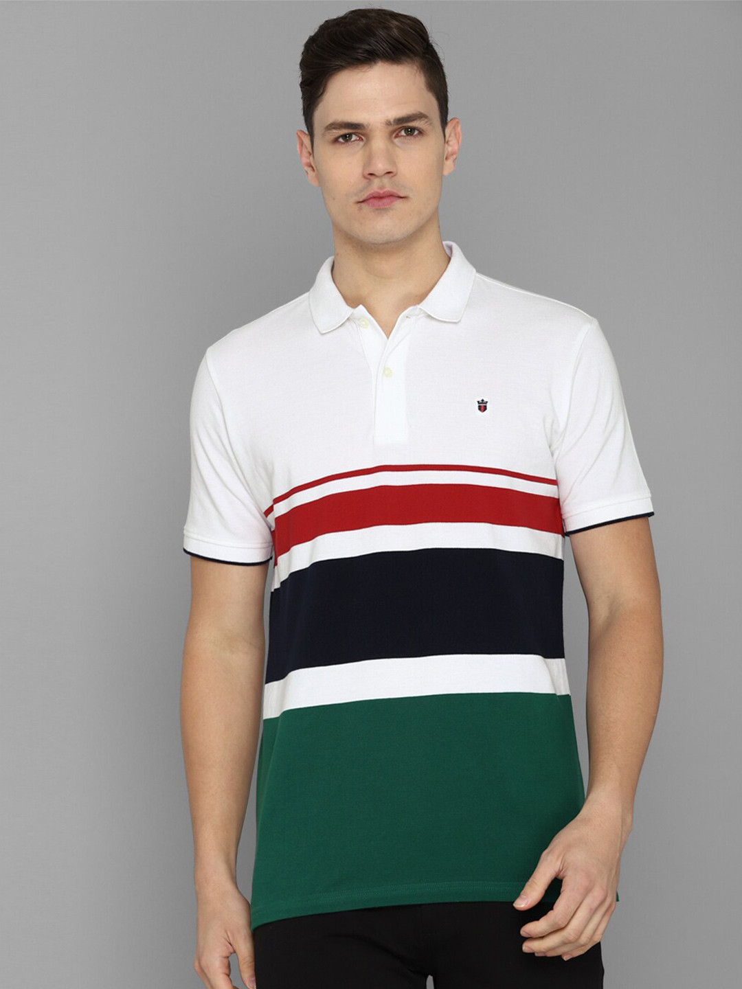 

Louis Philippe Sport Colourblocked Polo Collar Slim Fit Pure Cotton T-Shirt, White