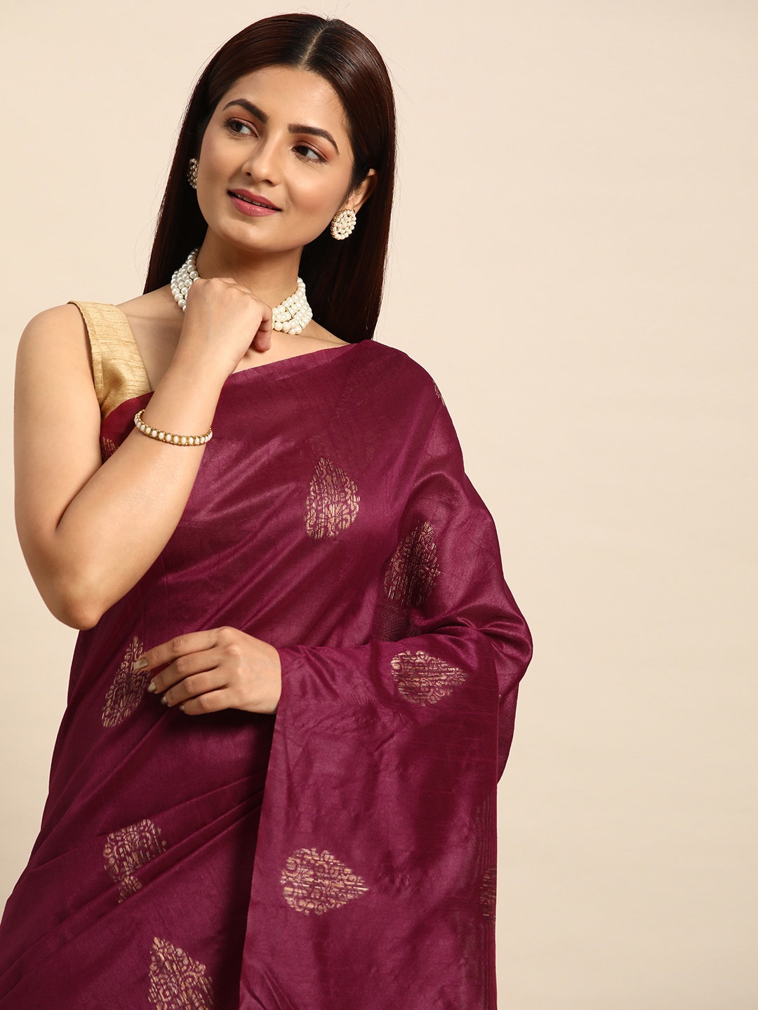 

VISHNU WEAVES Ethnic Motifs Zari Silk Blend Kovai Saree, Mauve