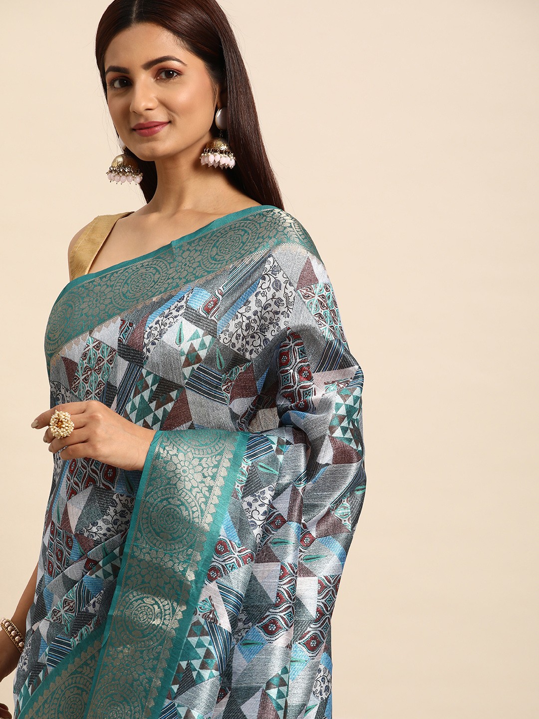

VISHNU WEAVES Zari Silk Cotton Sambalpuri Saree, Blue
