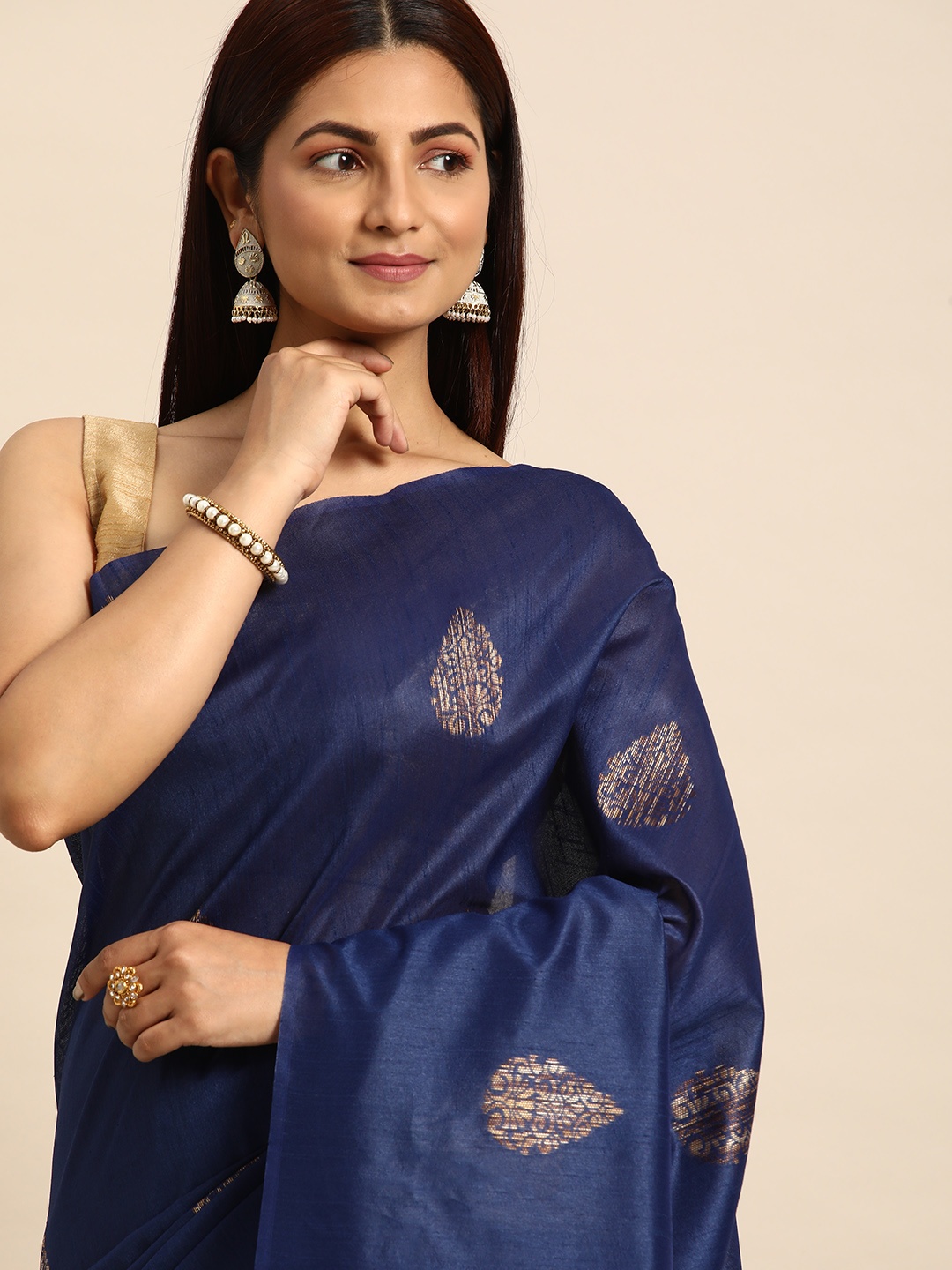 

VISHNU WEAVES Ethnic Motifs Zari Silk Blend Kovai Saree, Blue