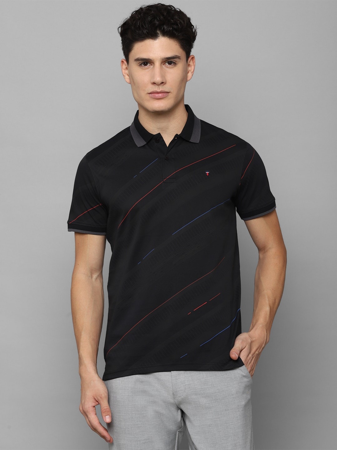 

Louis Philippe Sport Striped Polo Collar Slim Fit Pure Cotton T-shirt, Black