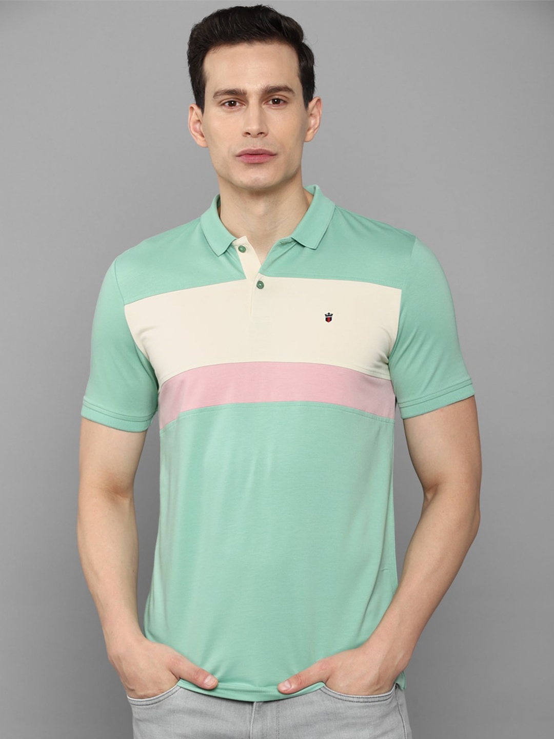 

Louis Philippe Sport Striped Polo Collar Slim Fit Pure Cotton T-shirt, Green