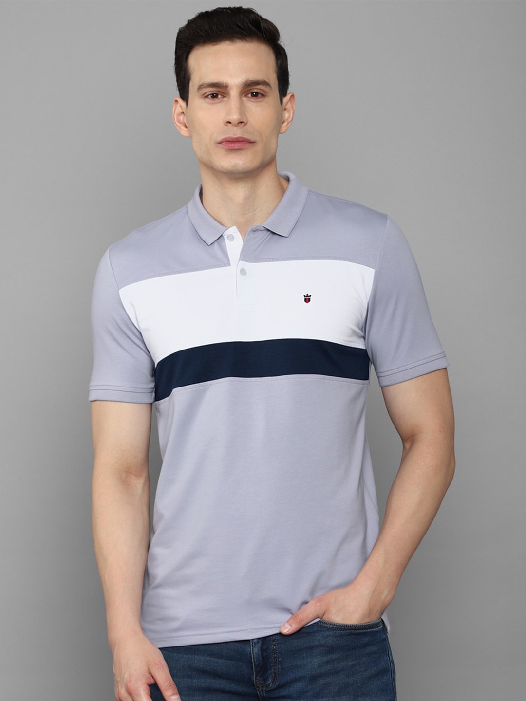 

Louis Philippe Sport Striped Polo Collar Slim Fit Pure Cotton T-shirt, Blue