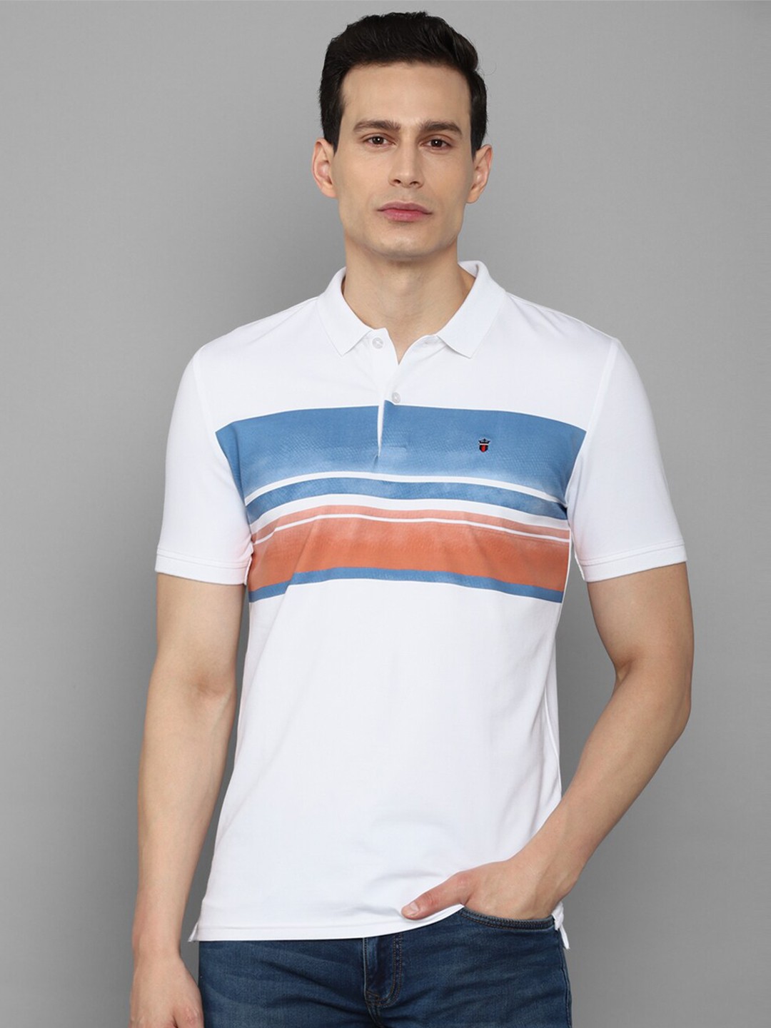 

Louis Philippe Sport Striped Polo Collar Slim Fit Pure Cotton T-shirt, White