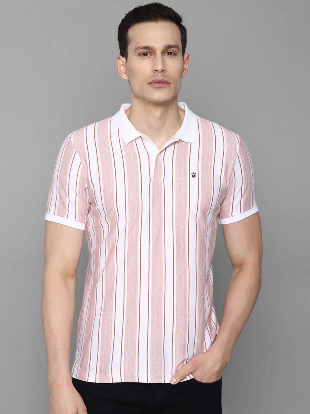 

Louis Philippe Sport Striped Polo Collar Slim Fit Pure Cotton T-shirt, Pink