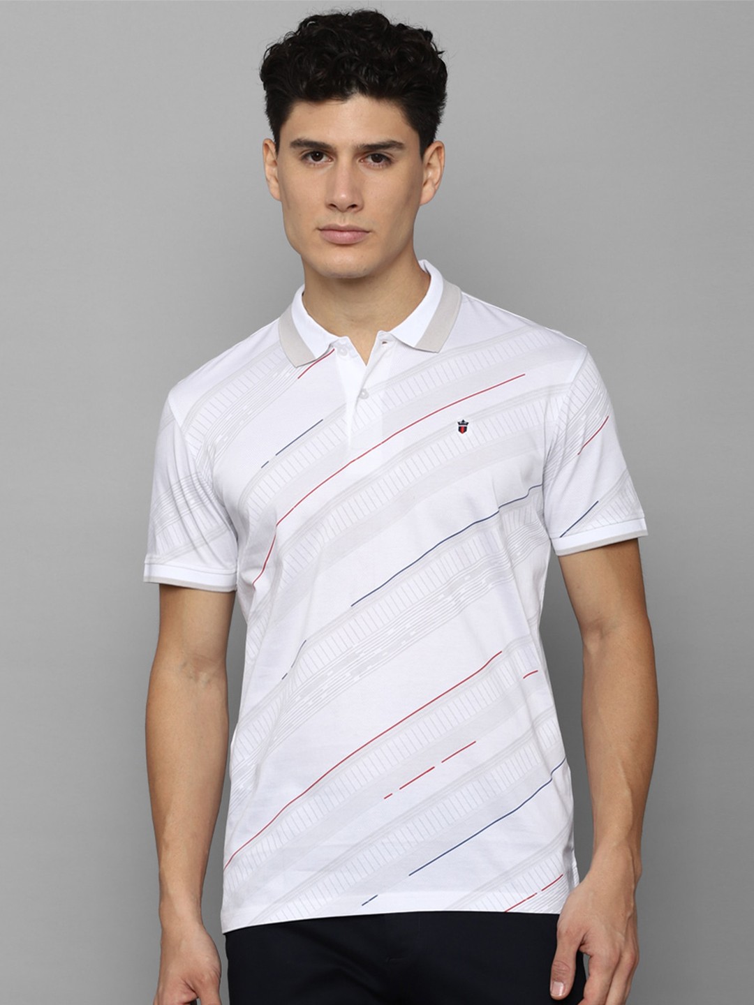

Louis Philippe Sport Striped Polo Collar Pure Cotton Slim Fit T-shirt, White