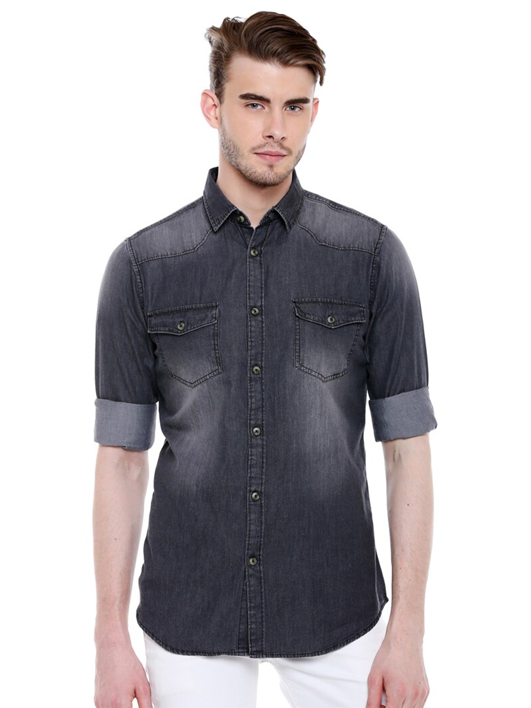 

Dennis Lingo Comfort Slim Fit Faded Pure Cotton Denim Casual Shirt, Grey