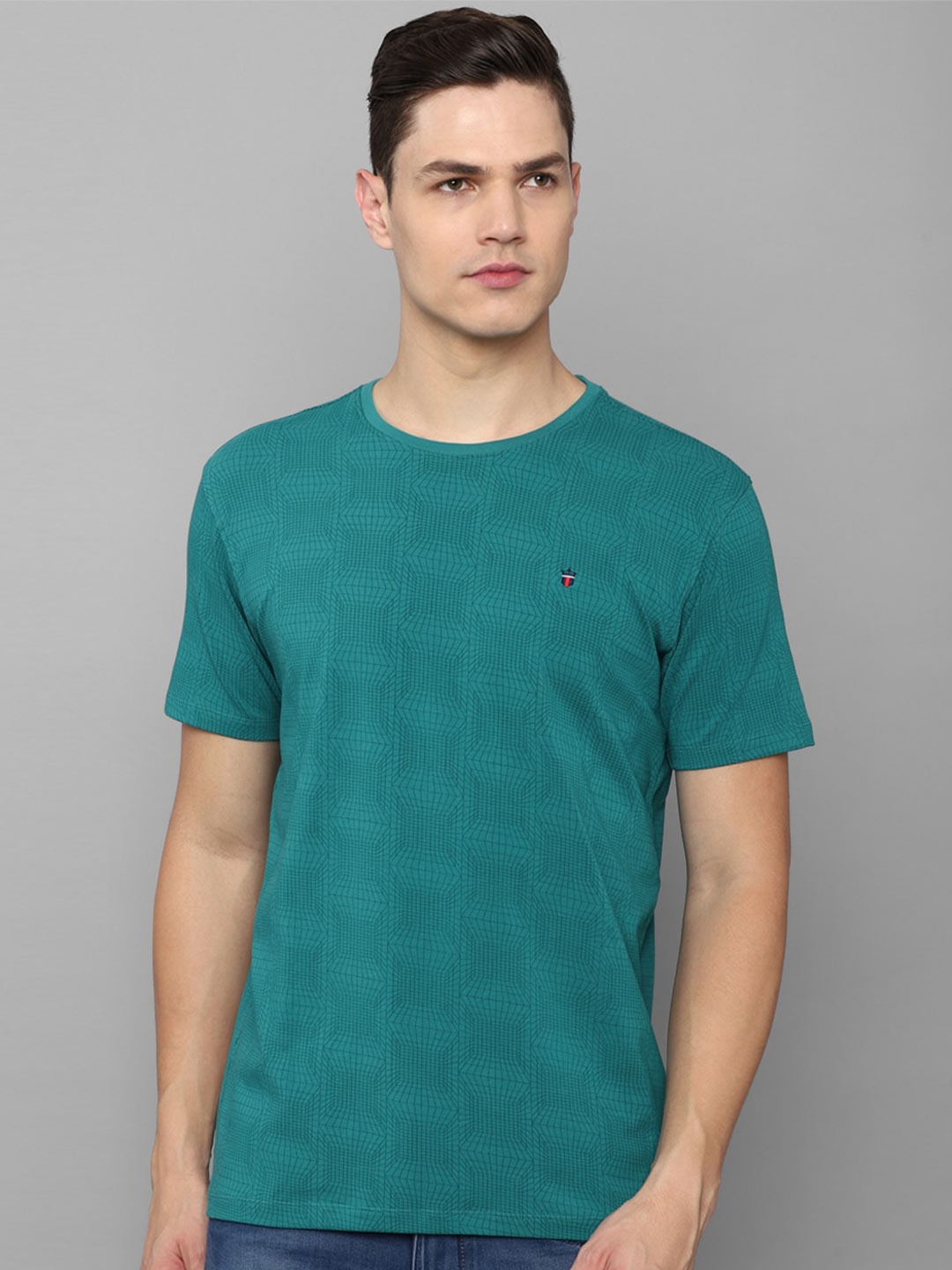 

Louis Philippe Jeans Geometric Printed Slim Fit Pure Cotton T-Shirt, Teal