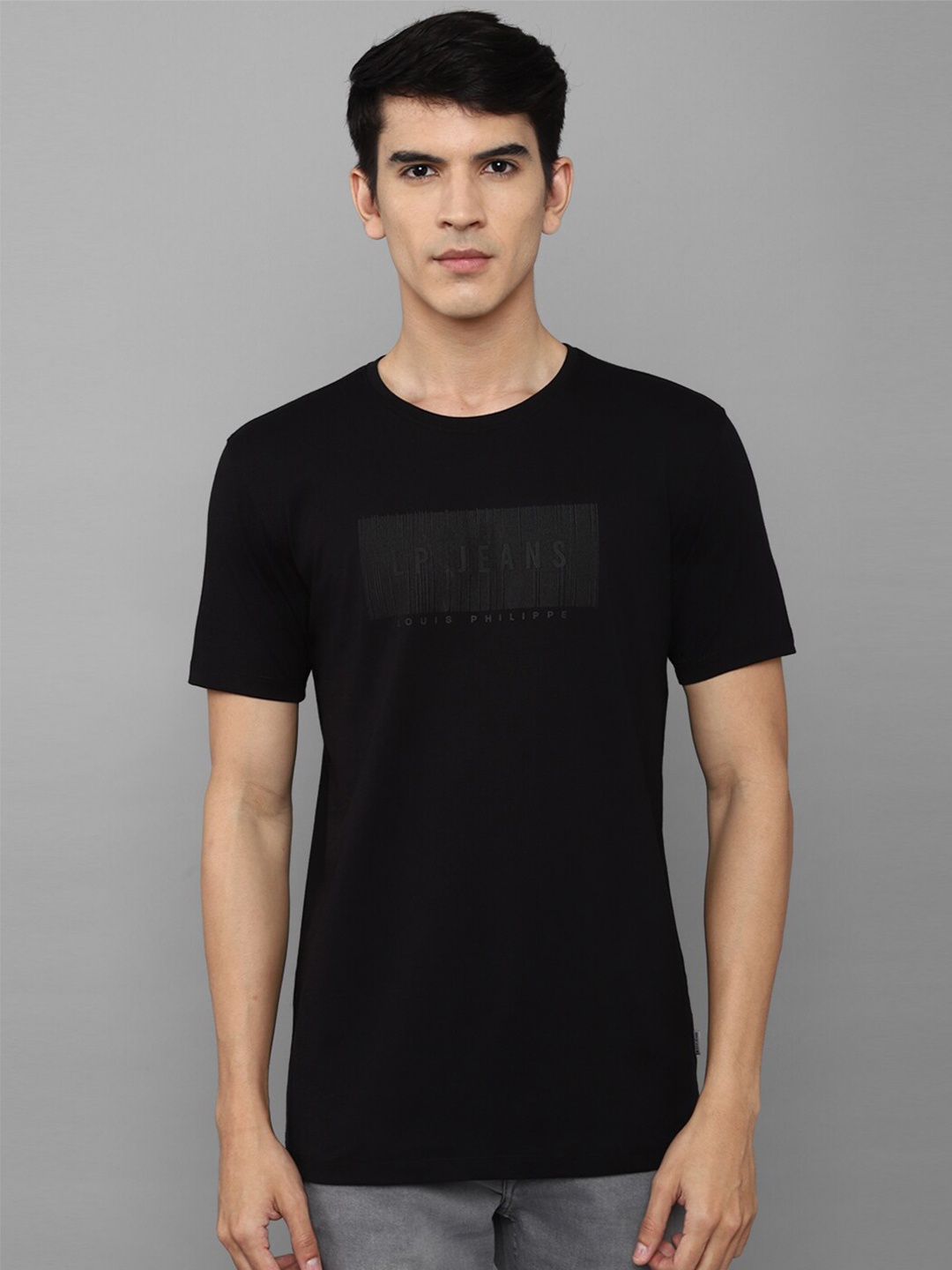 

Louis Philippe Jeans Typography Printed Slim Fit Pure Cotton T-Shirt, Black
