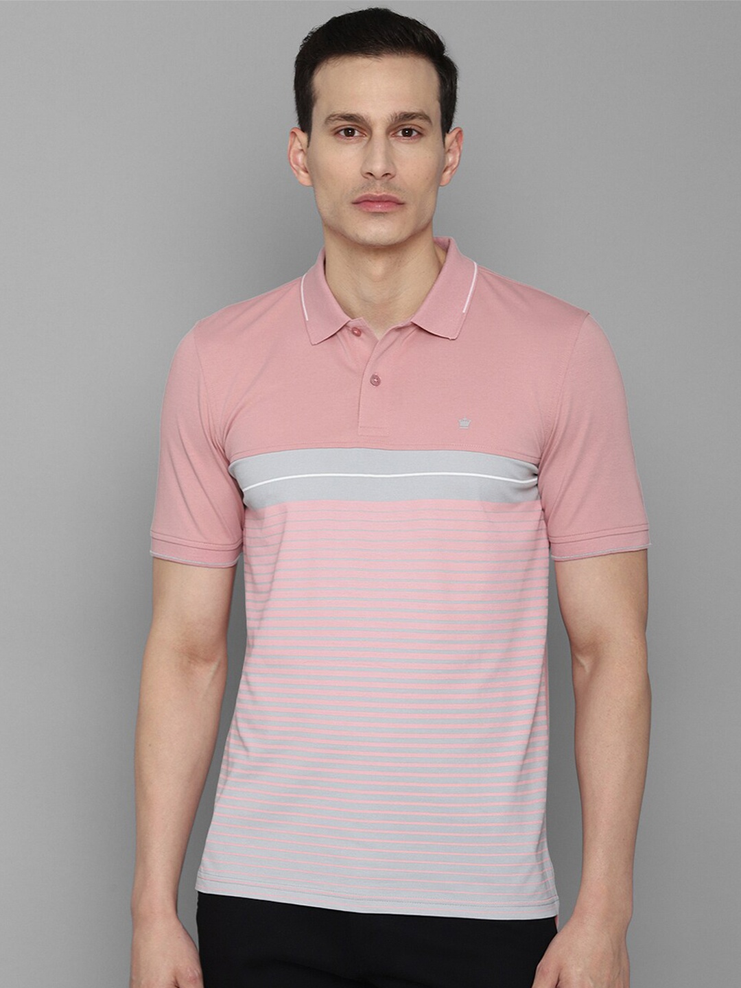 

Louis Philippe Striped Polo Collar Pure Cotton T-Shirt, Pink