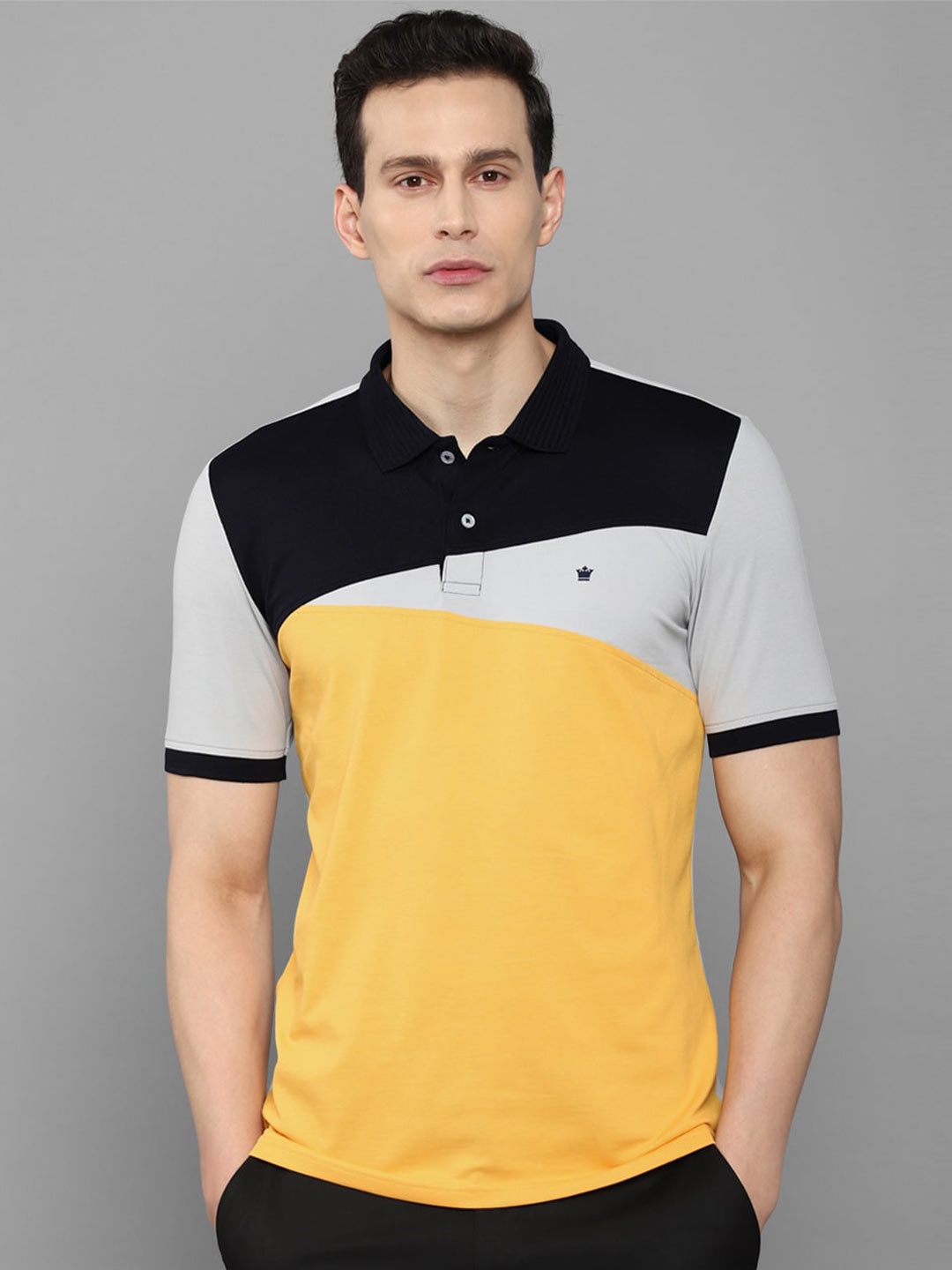 

Louis Philippe Colourblocked Polo Collar Pure Cotton T-Shirt, Grey