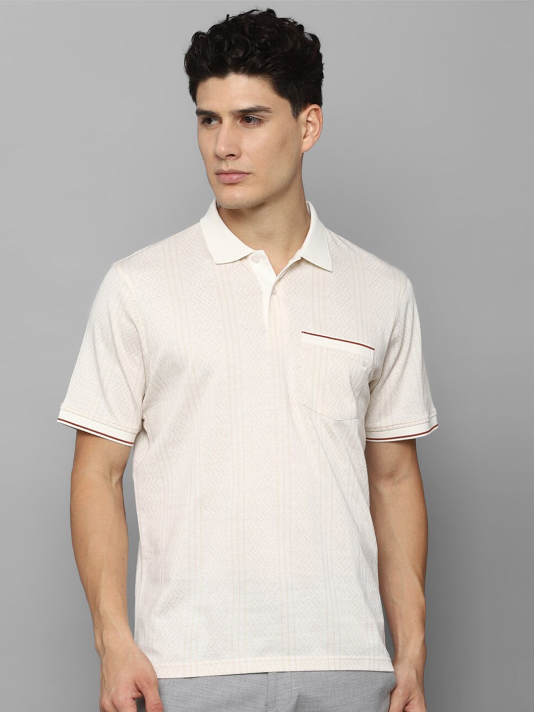 

Louis Philippe Geometric Printed Polo Collar Pure Cotton T-Shirt, Off white