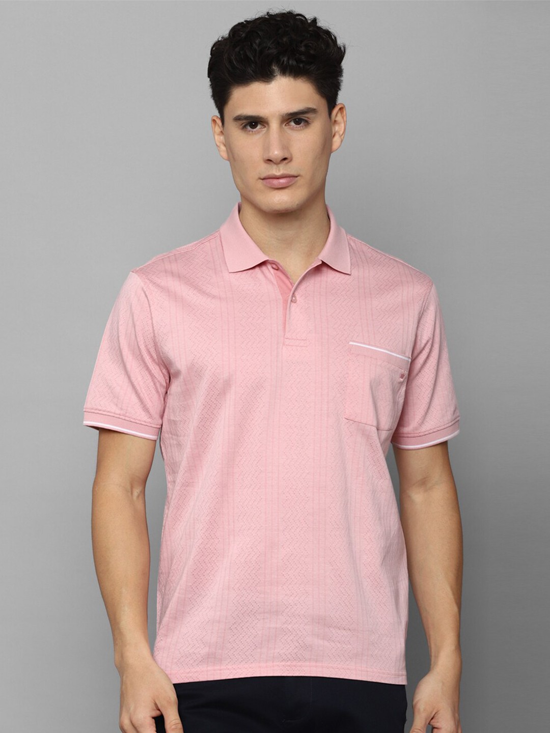 

Louis Philippe Striped Polo Collar Pure Cotton T-Shirt, Pink