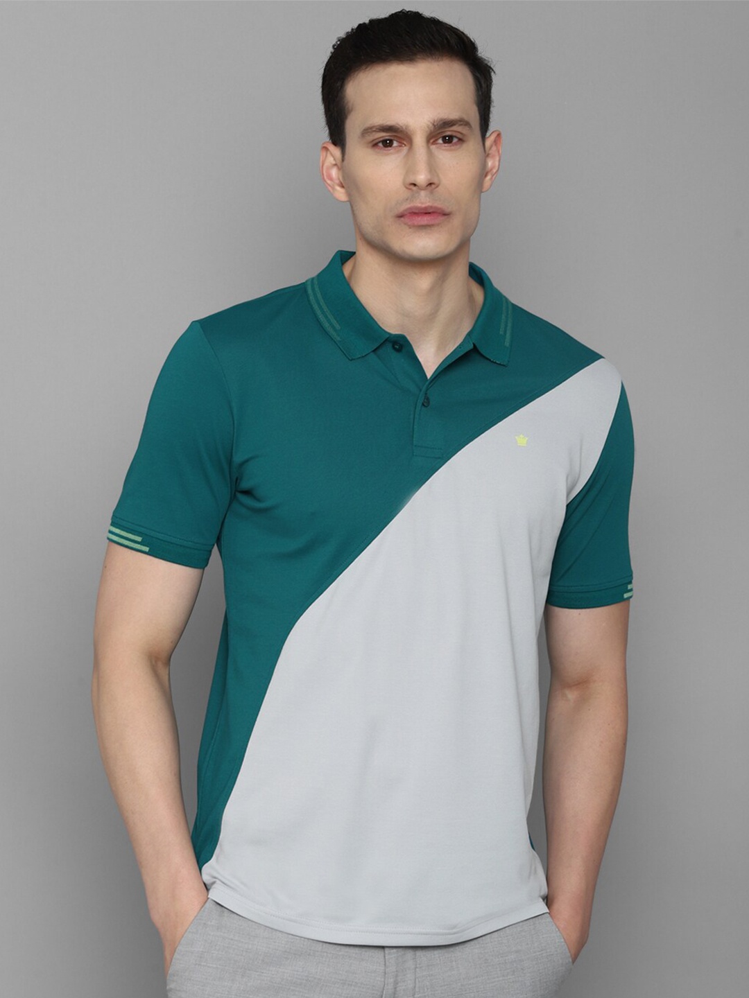 

Louis Philippe Colourblocked Polo Collar Casual Pure Cotton T-shirt, Green