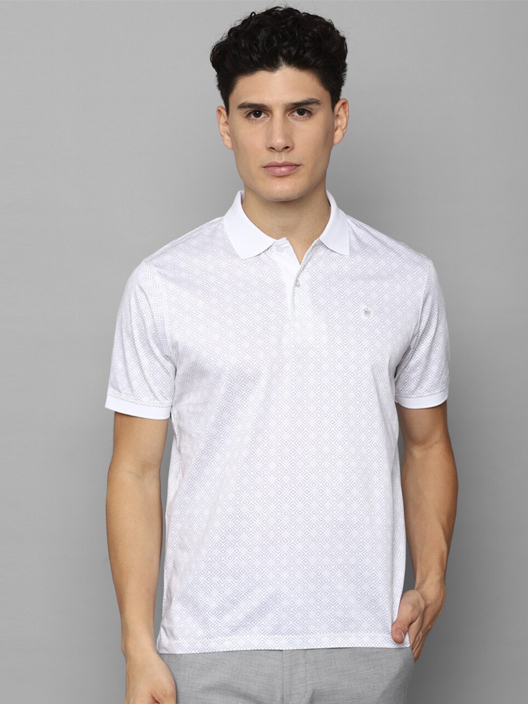

Louis Philippe Geometric Printed Polo Collar Pure Cotton T-Shirt, White