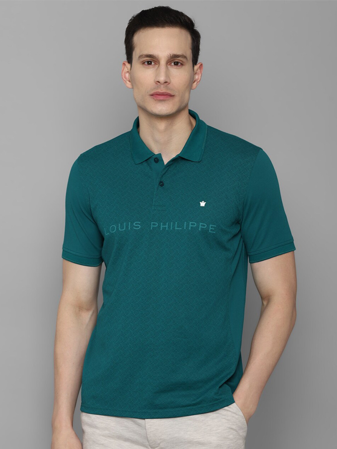 

Louis Philippe Typography Printed Polo Collar T-Shirt, Green