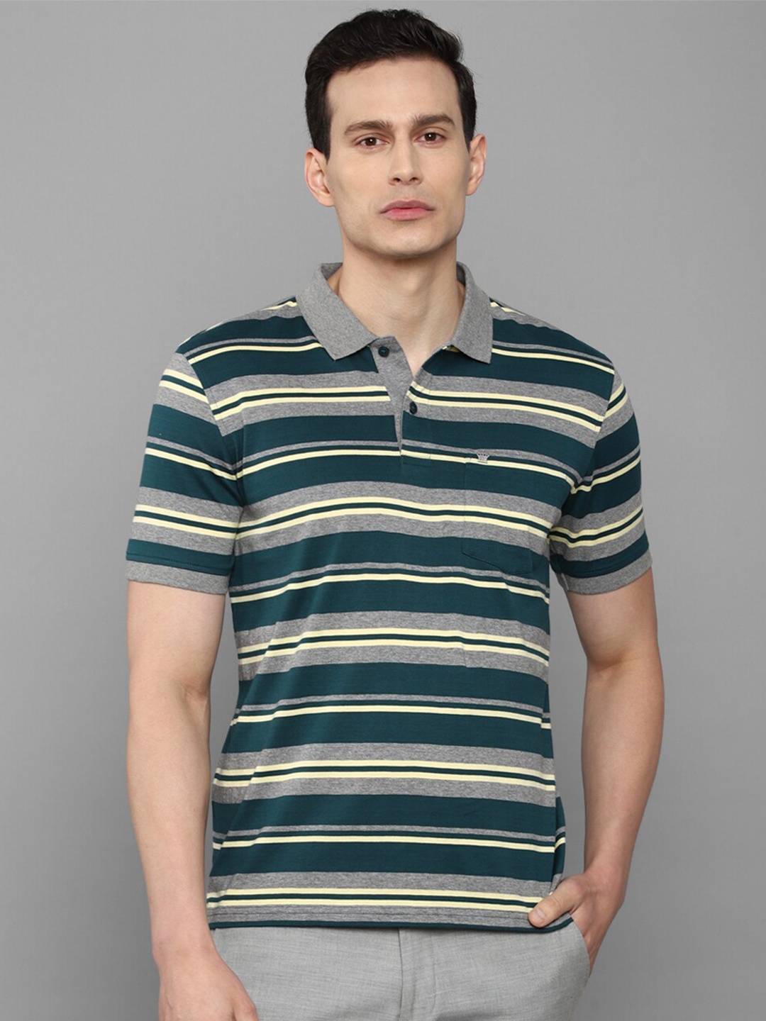 

Louis Philippe Striped Polo Collar Pure Cotton T-Shirt, Green