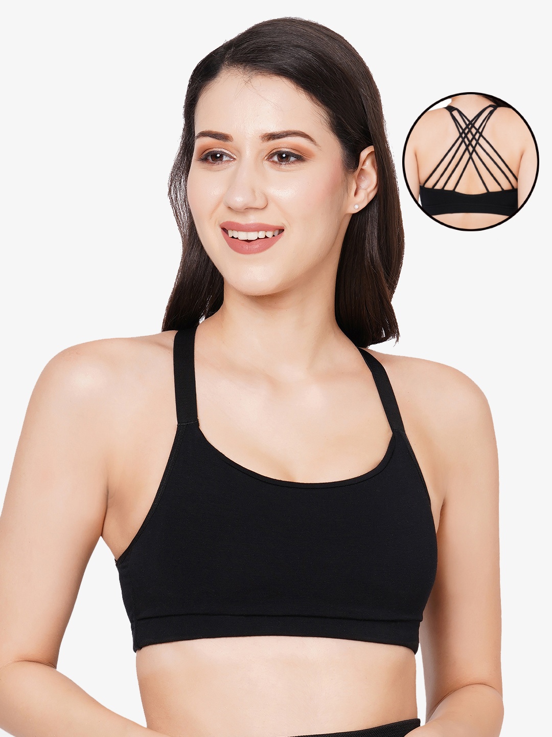 

Inner Sense Removable Padding Seamless Full Coverage Antimicrobial Sports Bra, Black