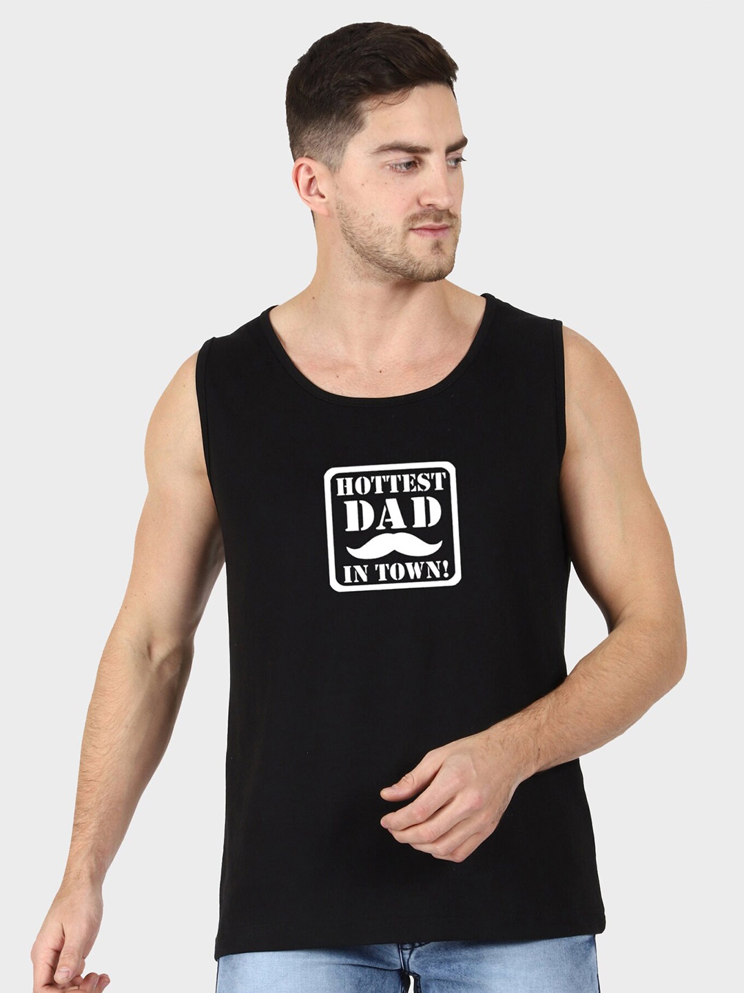 

T-SHIRT TRUCK Typography Printed Sleeveless Cotton Casual T-shirt, Black