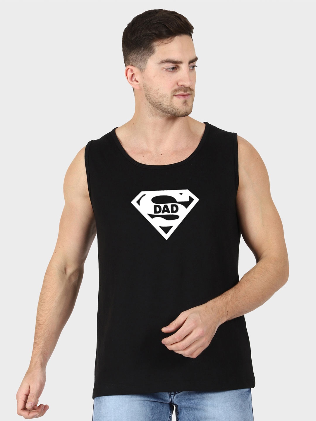 

T-SHIRT TRUCK Typography Printed Sleeveless Cotton T-shirt, Black