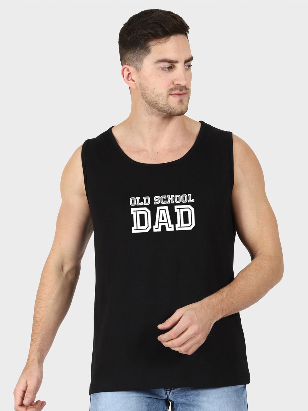

T-SHIRT TRUCK Typography Printed Sleeveless Cotton T-shirt, Black