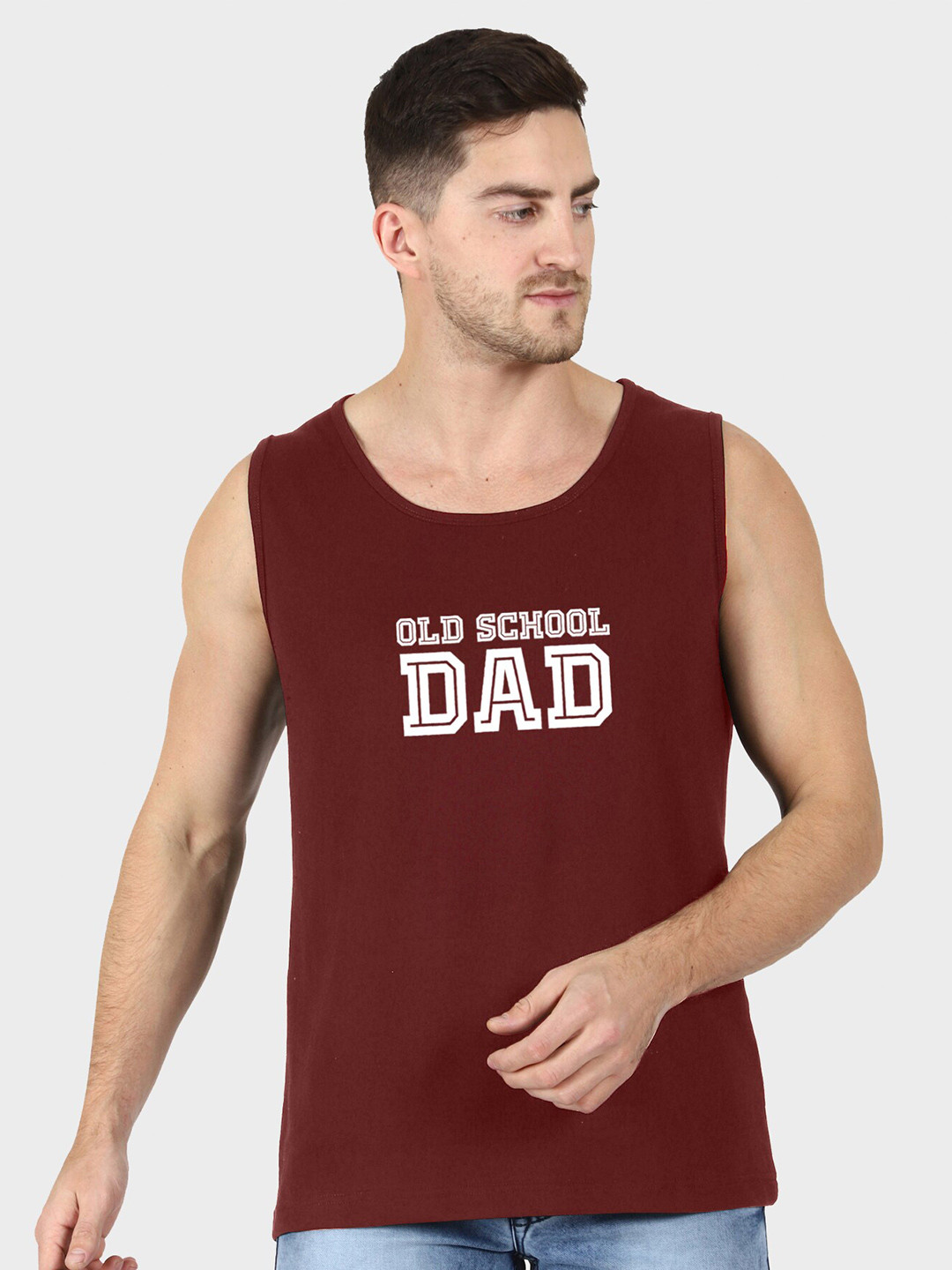 

T-SHIRT TRUCK Typography Printed Sleeveless Cotton T-shirt, Maroon
