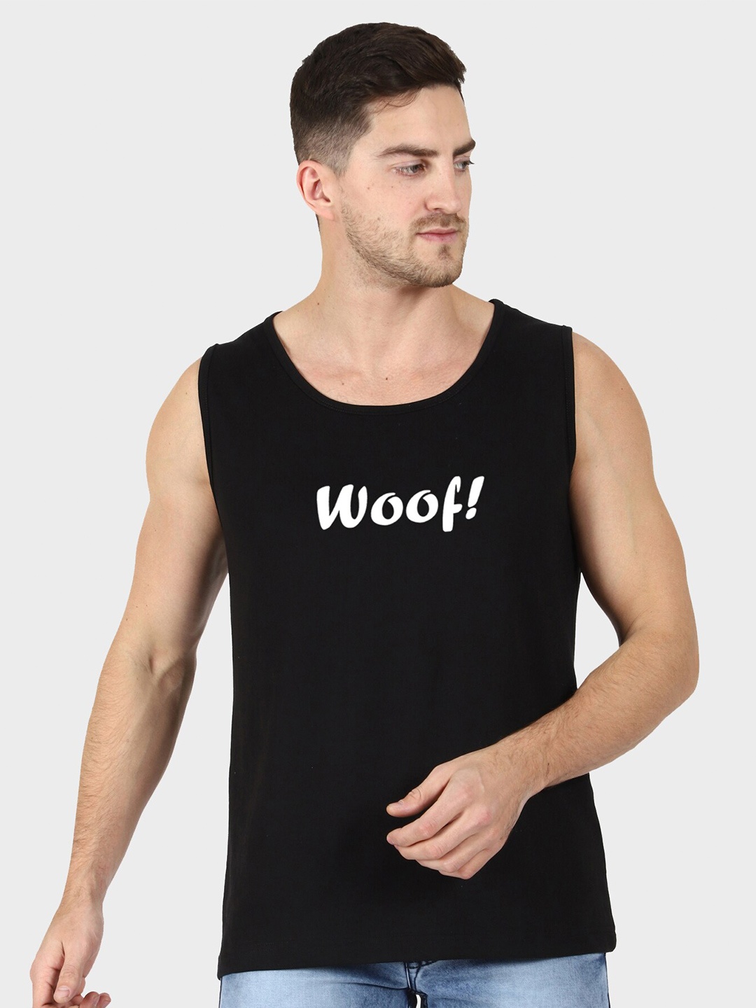 

T-SHIRT TRUCK Typography Printed Sleeveless Cotton Casual T-shirt, Black