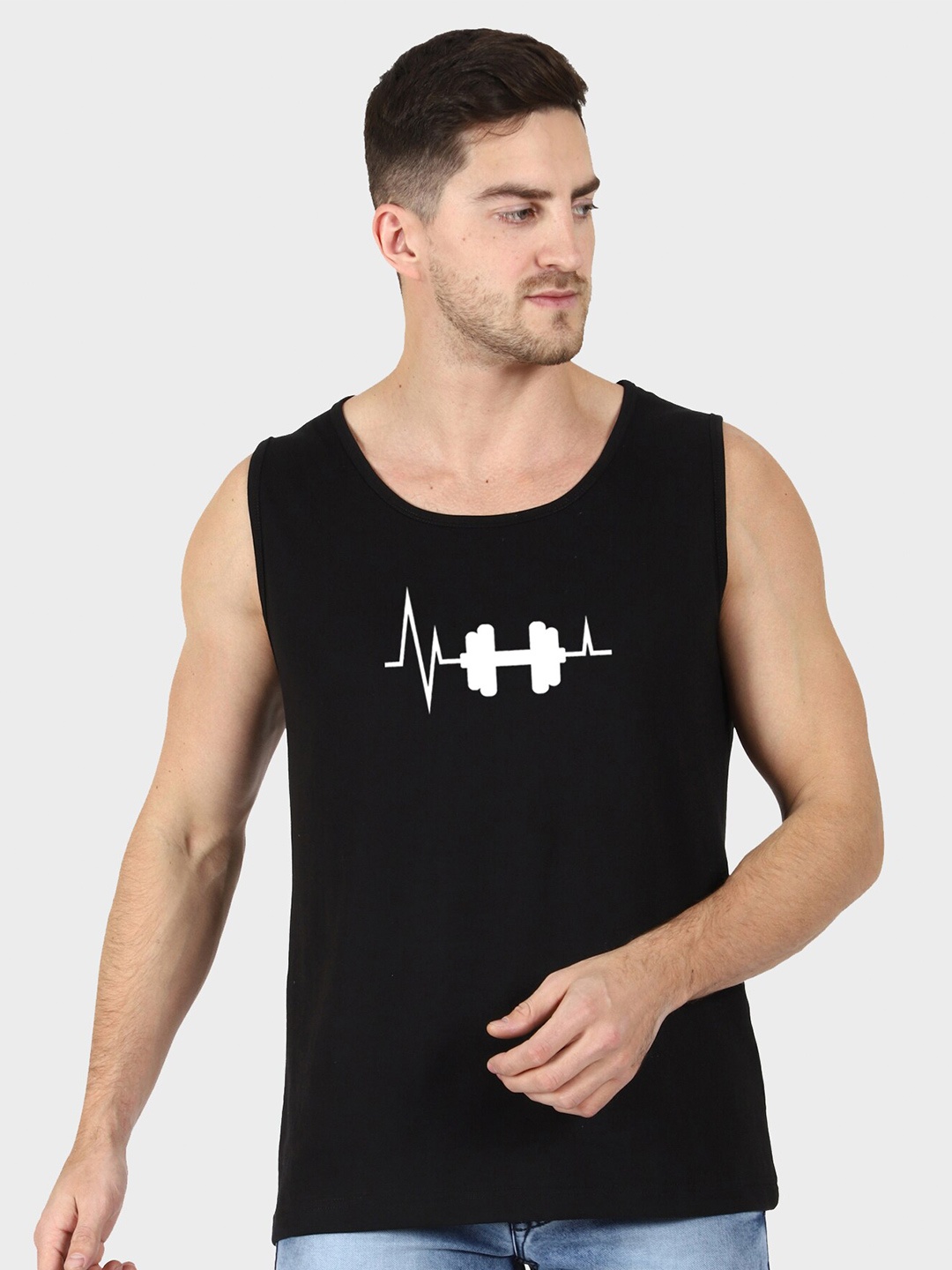 

T-SHIRT TRUCK Graphic Printed Sleeveless Cotton T-shirt, Black