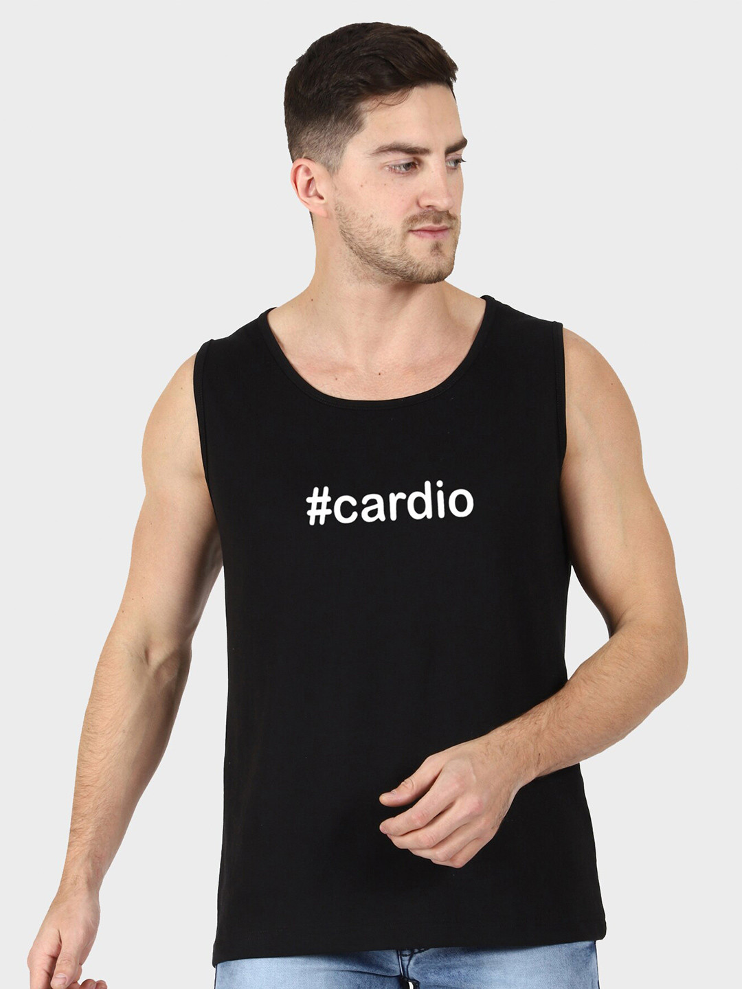 

T-SHIRT TRUCK Typography Printed Sleeveless Cotton Casual T-shirt, Black