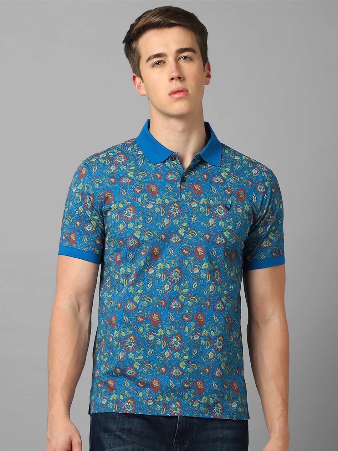 

Allen Solly Floral Printed Polo Collar Pure Cotton T-shirt, Blue