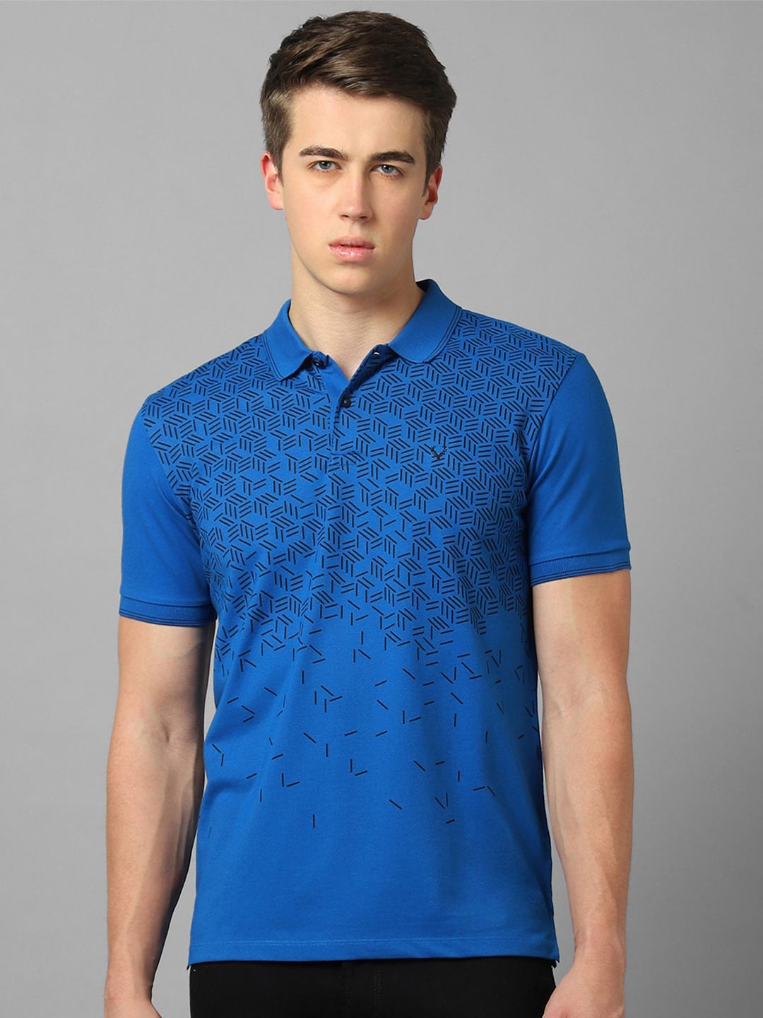 

Allen Solly Geometric Printed Polo Collar Pure Cotton T-shirt, Blue